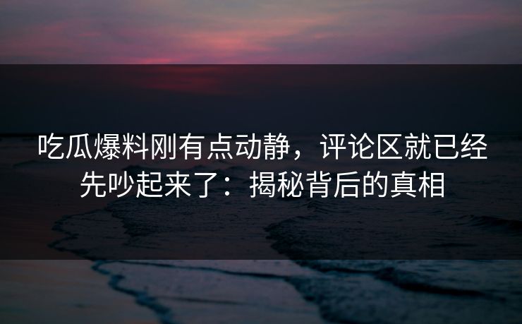 吃瓜爆料刚有点动静，评论区就已经先吵起来了：揭秘背后的真相