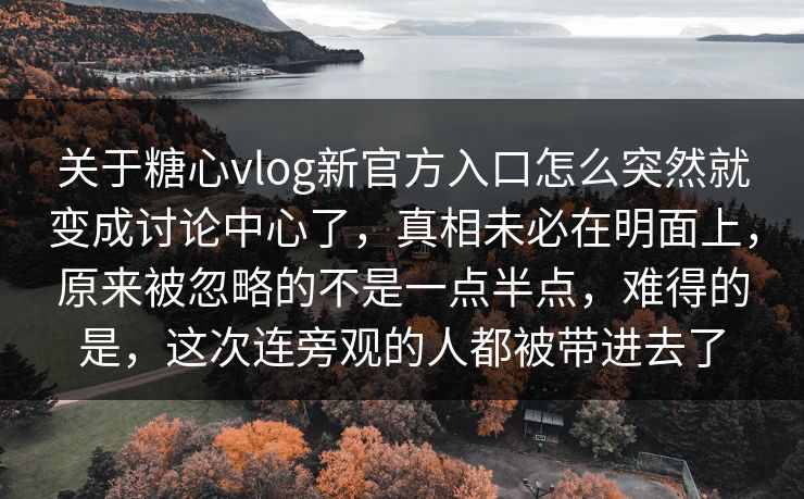 关于糖心vlog新官方入口怎么突然就变成讨论中心了，真相未必在明面上，原来被忽略的不是一点半点，难得的是，这次连旁观的人都被带进去了
