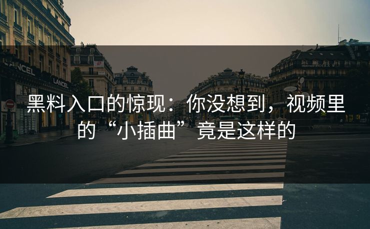 黑料入口的惊现：你没想到，视频里的“小插曲”竟是这样的