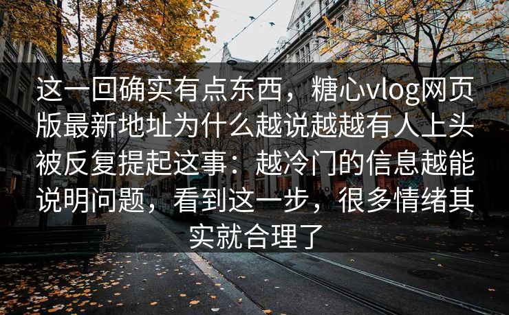 这一回确实有点东西，糖心vlog网页版最新地址为什么越说越越有人上头被反复提起这事：越冷门的信息越能说明问题，看到这一步，很多情绪其实就合理了