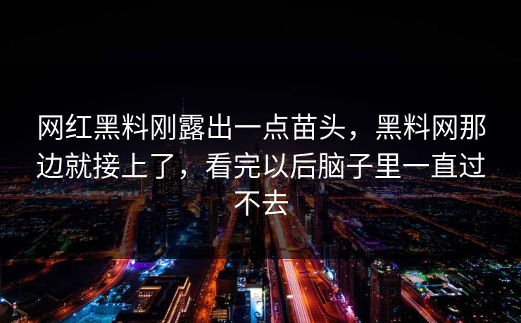 网红黑料刚露出一点苗头，黑料网那边就接上了，看完以后脑子里一直过不去